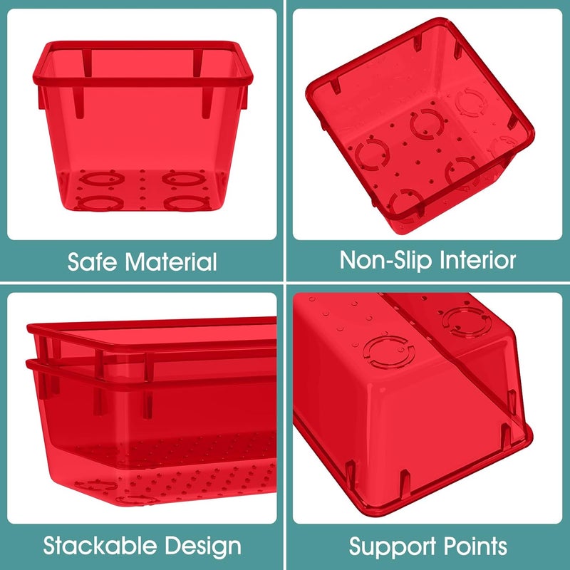 WOWBOX 25 PCS Plastic Drawer Organizer Set, 4 Sizes Desk Drawer Divider Organizers and Storage Bins for Makeup, Jewelry, Gadgets for Kitchen, Bedroom, Bathroom, Office, Clear Red - Image 3